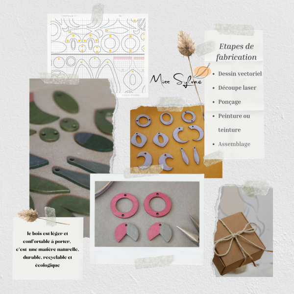 Brincos de madeira patinada prateada 