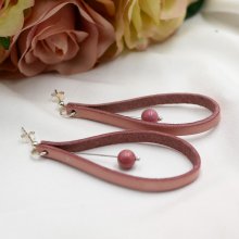 Brincos antigos de couro rosa em 925 tachas de prata 