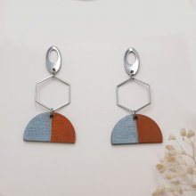 Brincos geométricos pendentes cinzentos e castanhos