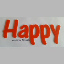 Feliz carta deco em plexiglas, altura 20 cm