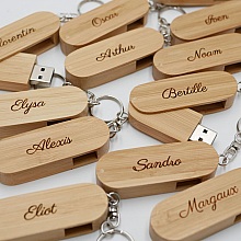Porta-chaves USB em bambu de 16 GB para gravar e personalizar