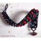 Pulseira de contas de veludo preto e vermelho com facetas e pérolas de vidro