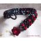 Pulseira de contas de veludo preto e vermelho com facetas e pérolas de vidro