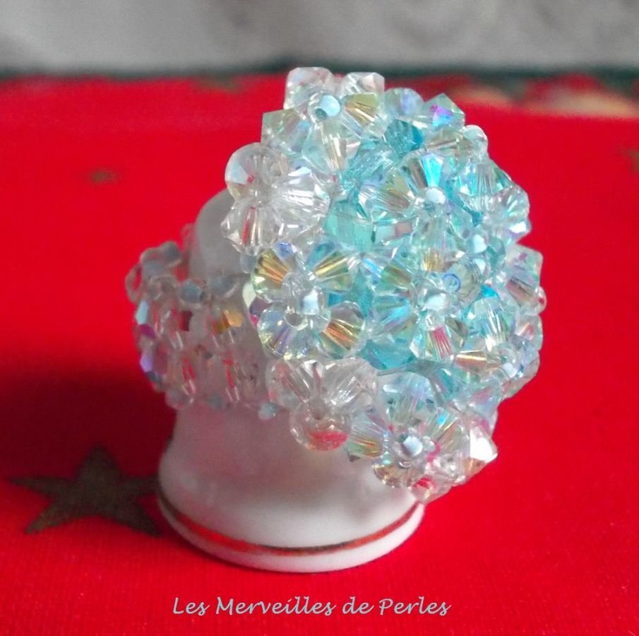 Anel Azul Cristal com Facetas de Cristal Swarovski e Facetas Giratórias
