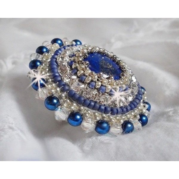 Anel do Nilo Azul bordado com lápis lazúli e cristais Swarovski
