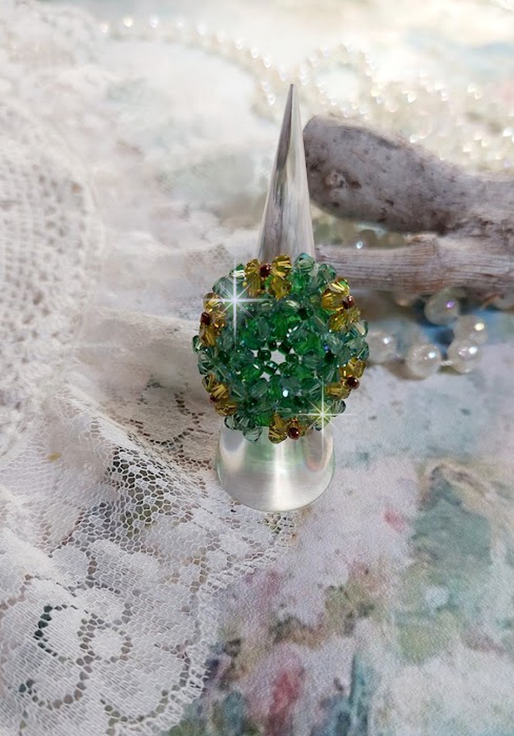 Anel Tender Verde com Facetas de Cristal Swarovski e Facetas Giratórias