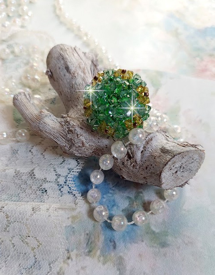 Anel Tender Verde com Facetas de Cristal Swarovski e Facetas Giratórias