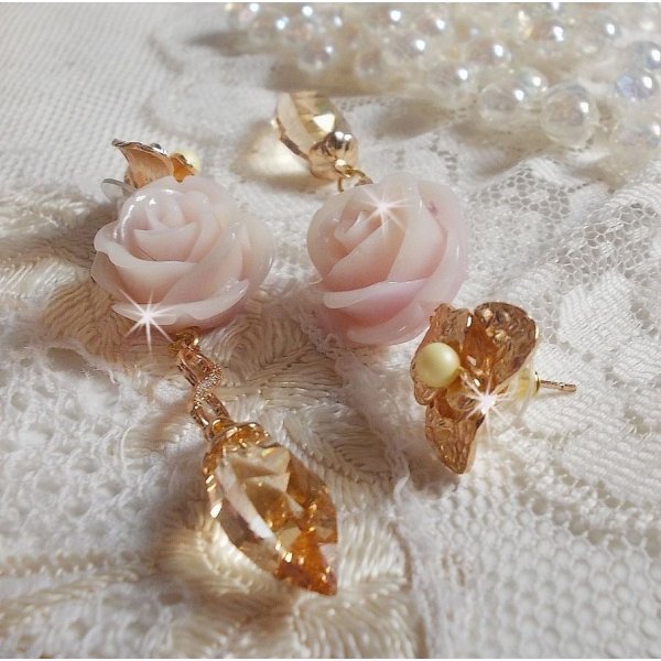 Bell'issim Violet Pink BO banhado a ouro com cristais Swarovski e Zirc&oacute;nio