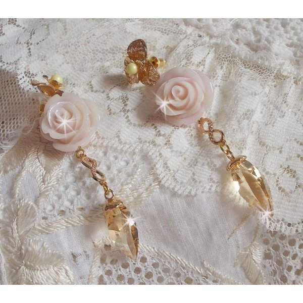 Bell'issim Violet Pink BO banhado a ouro com cristais Swarovski e Zirc&oacute;nio