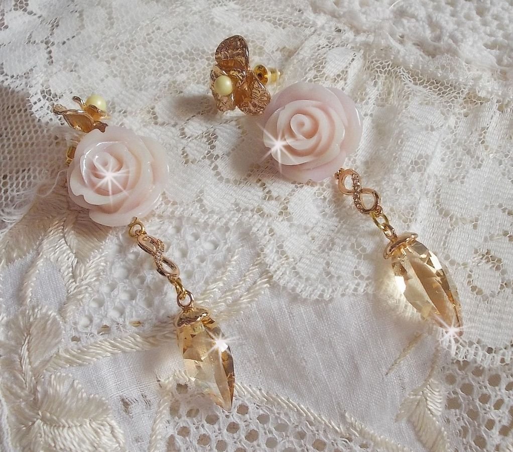 Bell'issim Violet Pink BO banhado a ouro com cristais Swarovski e Zircónio