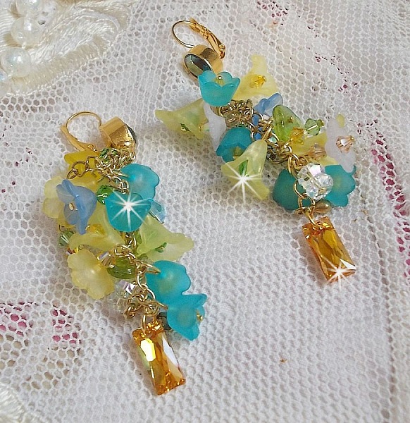 BO Bella Yellow montado com cristais Swarovski, flores foscas e p&eacute;rolas 
