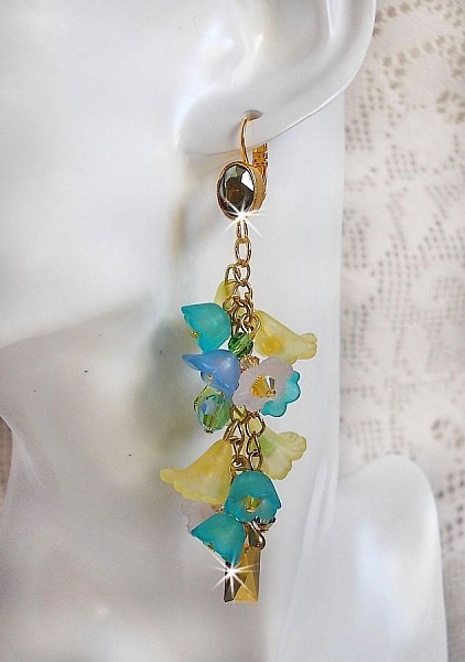 BO Bella Yellow montado com cristais Swarovski, flores foscas e p&eacute;rolas 