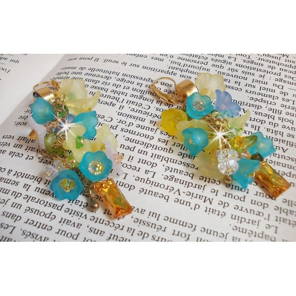BO Bella Yellow montado com cristais Swarovski, flores foscas e pérolas 