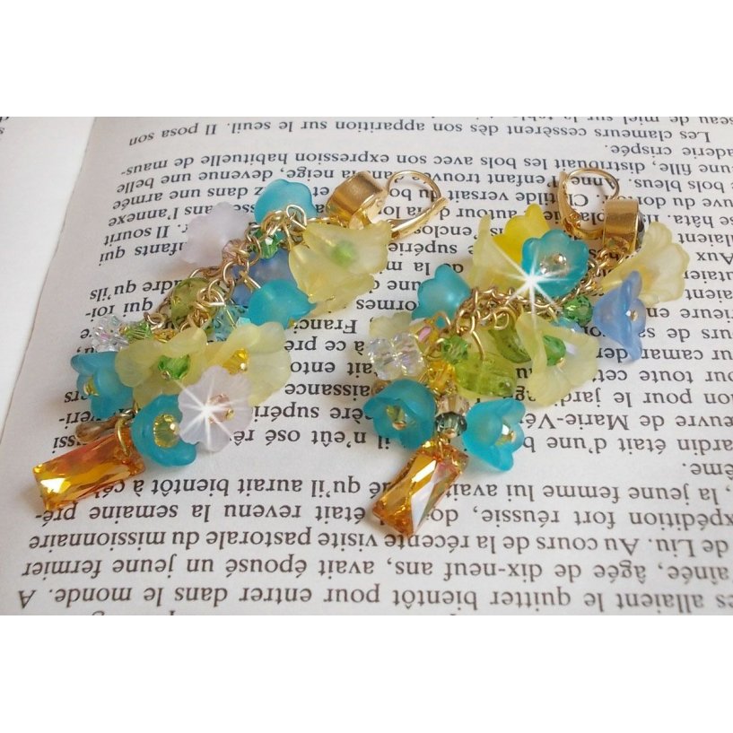 BO Bella Yellow montado com cristais Swarovski, flores foscas e pérolas 