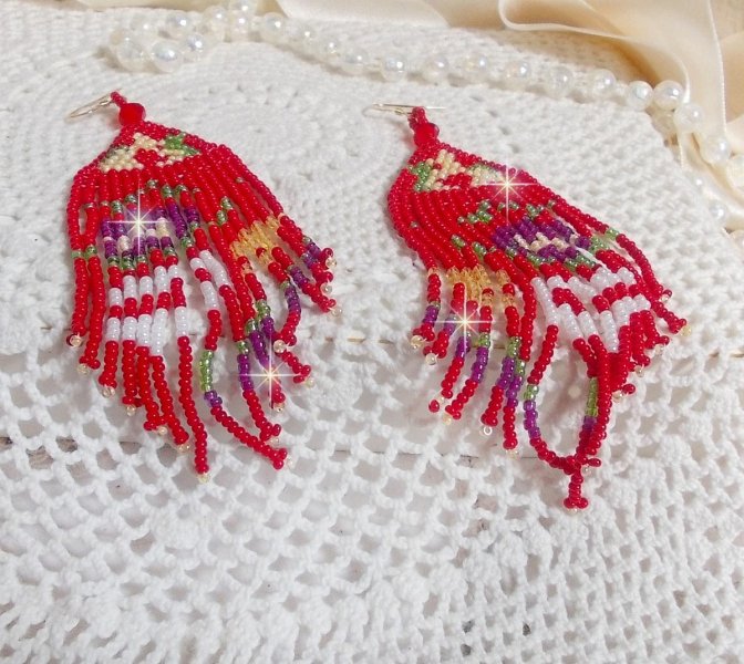 BO Crocus mont&eacute;es avec rocailles en verre, perles cristal Swarovski et crochets Gold Filled 14 carats 