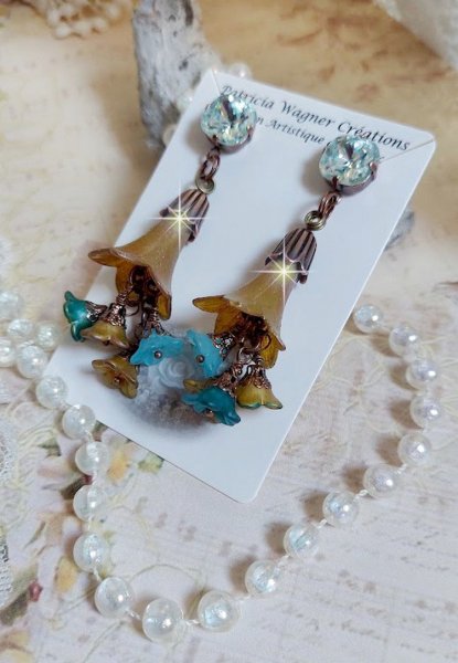  BO C&eacute;zanne cr&eacute;&eacute;es aves fleurs synth&eacute;tiques et perles Cristal Swarovsky