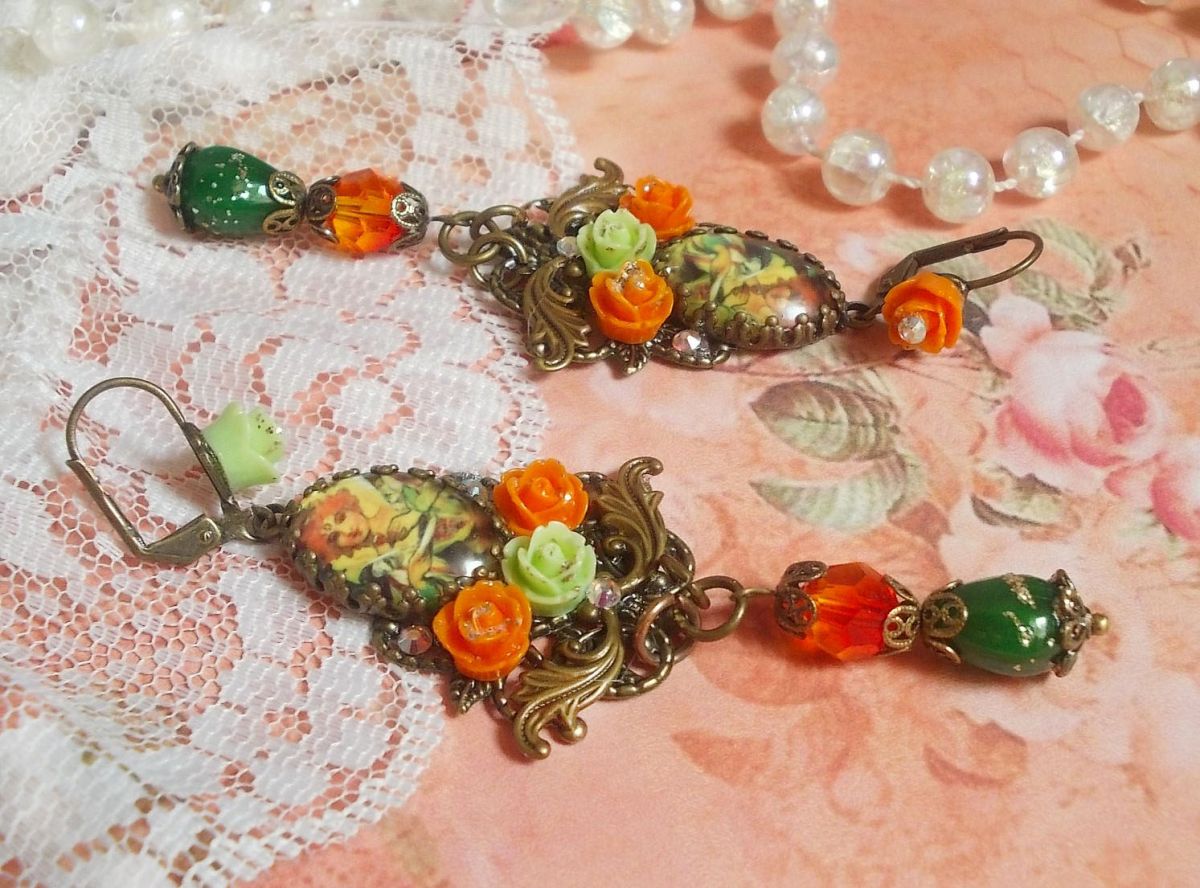 BO Fada Aloés Abóbora criada com cabochons de lupa, rosas de resina e cristais