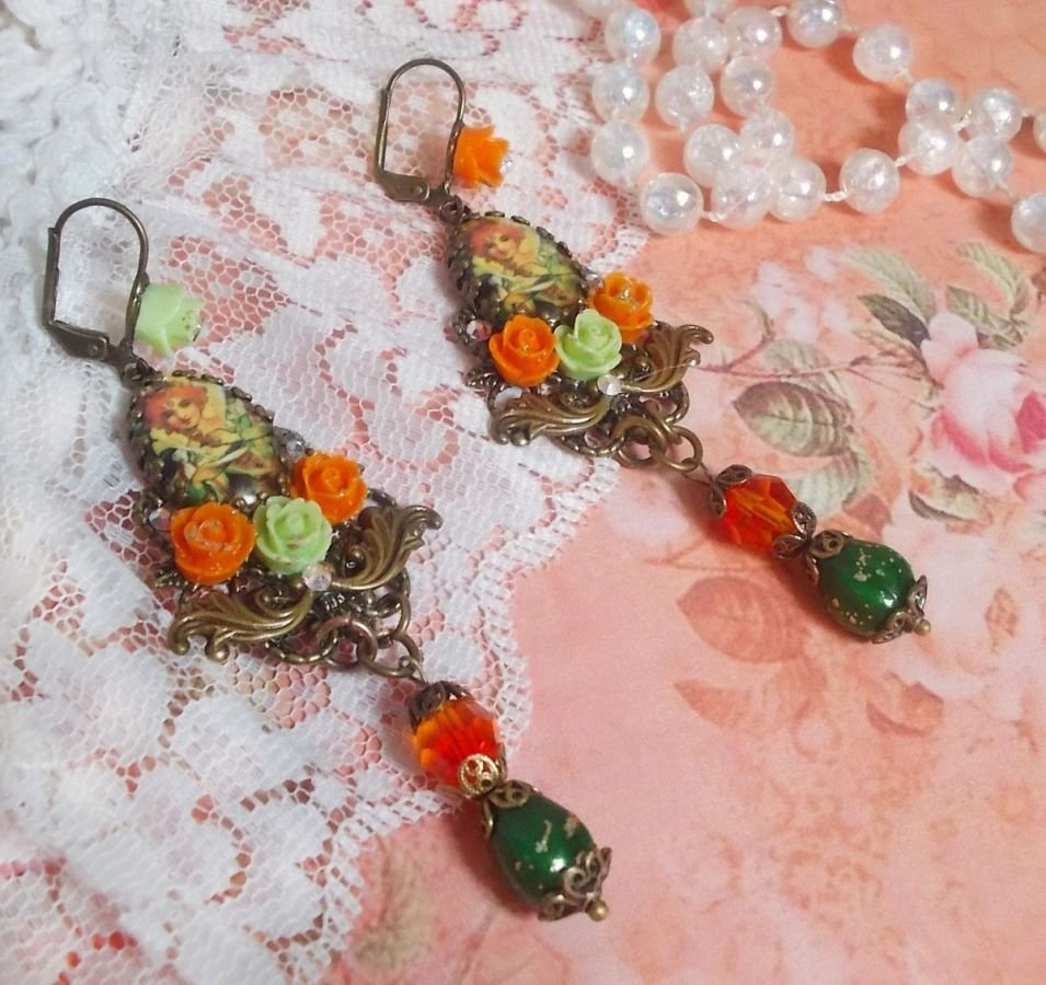 BO Fada Aloés Abóbora criada com cabochons de lupa, rosas de resina e cristais