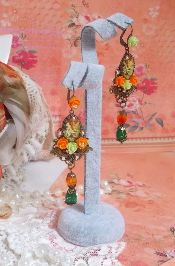 BO Fada Aloés Abóbora criada com cabochons de lupa, rosas de resina e cristais