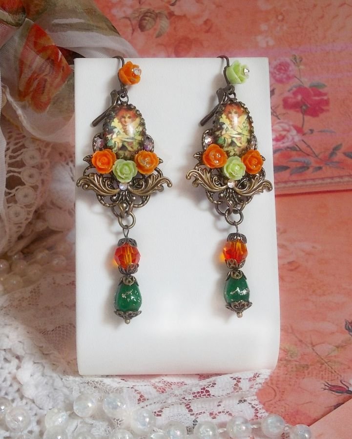 BO Fada Aloés Abóbora criada com cabochons de lupa, rosas de resina e cristais