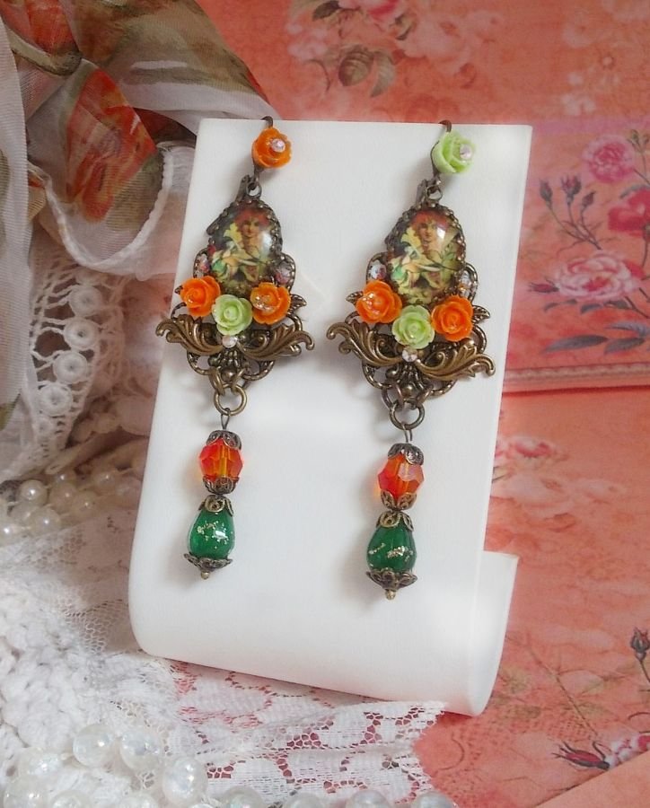 BO Fada Aloés Abóbora criada com cabochons de lupa, rosas de resina e cristais