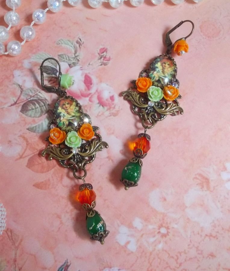 BO Fada Aloés Abóbora criada com cabochons de lupa, rosas de resina e cristais
