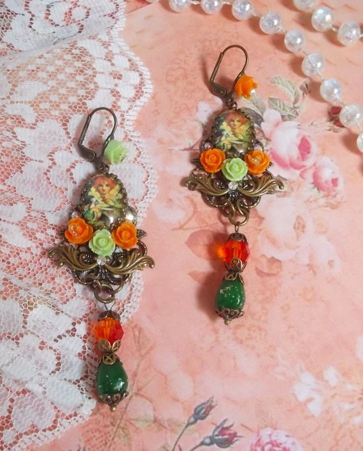 BO Fada Aloés Abóbora criada com cabochons de lupa, rosas de resina e cristais