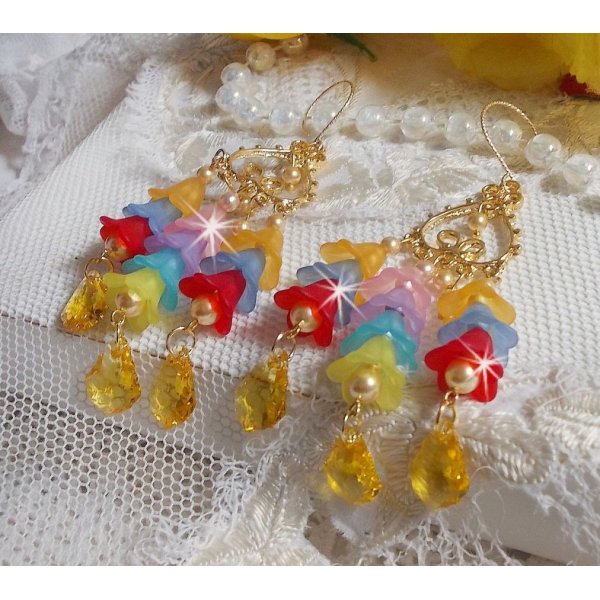 BO Flores de Jardim com cristais Swarovski e flores Lucite em diferentes cores