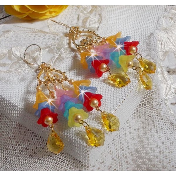 BO Flores de Jardim com cristais Swarovski e flores Lucite em diferentes cores