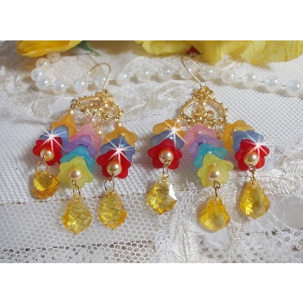 BO Flores de Jardim com cristais Swarovski e flores Lucite em diferentes cores