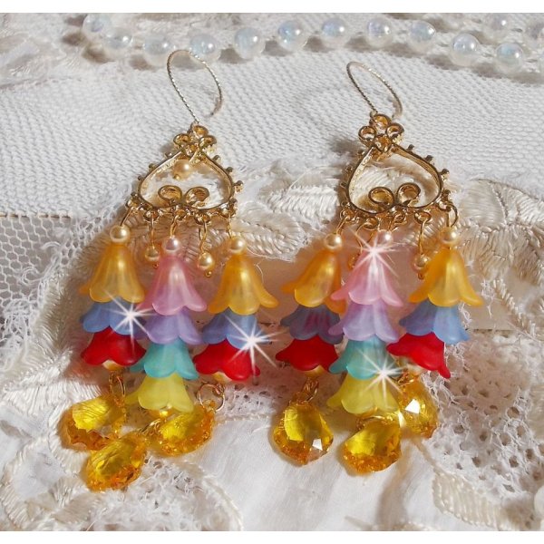 BO Flores de Jardim com cristais Swarovski e flores Lucite em diferentes cores