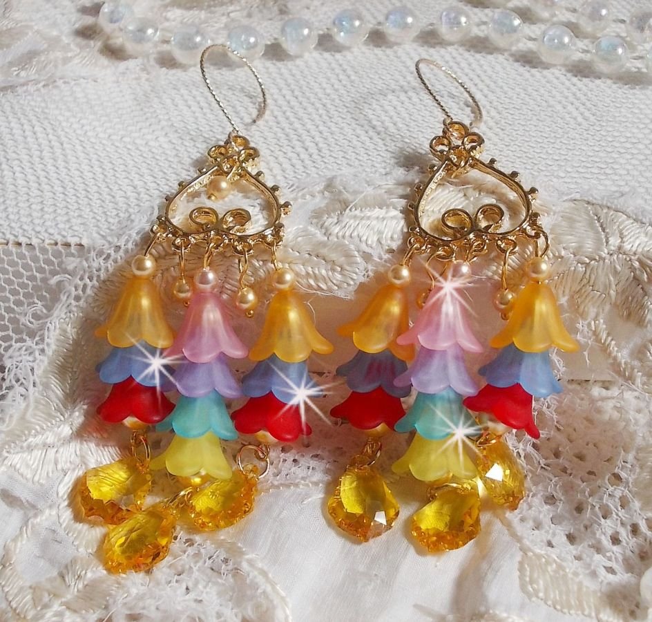 BO Flores de Jardim com cristais Swarovski e flores Lucite em diferentes cores