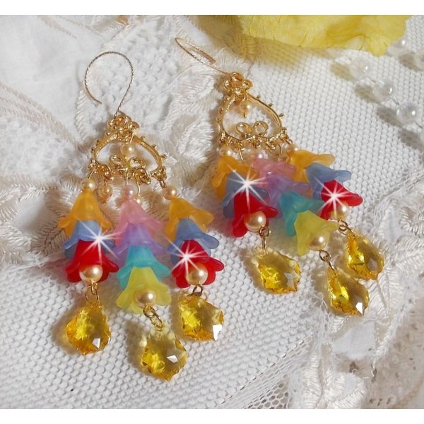 BO Flores de Jardim com cristais Swarovski e flores Lucite em diferentes cores