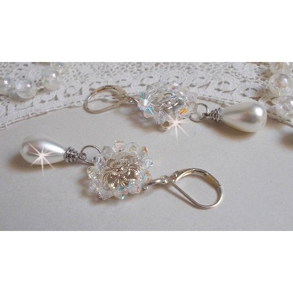 BO Gouttelettes Givrées com cristais Swarovski e pérolas brancas de Maiorca