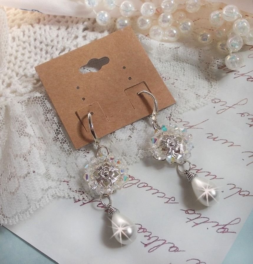 BO Gouttelettes Givrées com cristais Swarovski e pérolas brancas de Maiorca