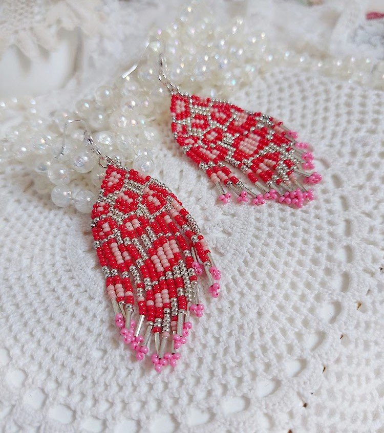 BO Imagine montées avec rocailles verres, tubes Argent 925 et crochets d’oreilles plaqué argent