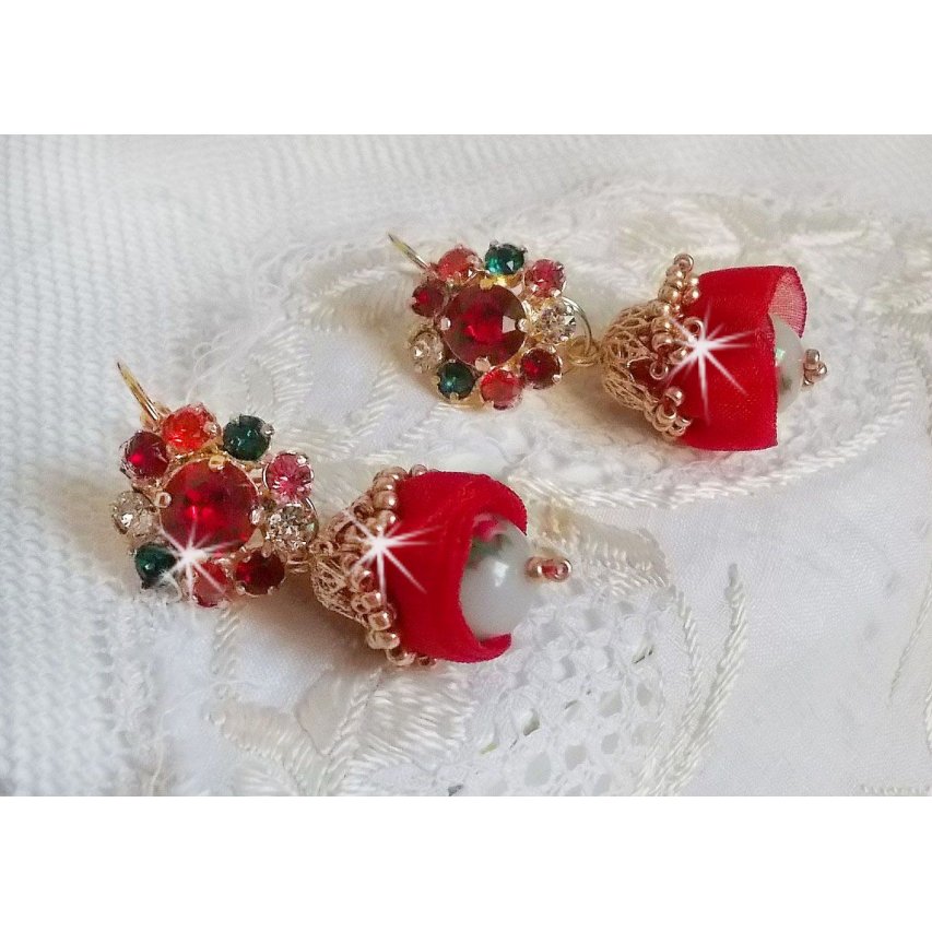 BO Mia bordado com cristais Swarovski, pedras de zircónio laranja, contas Fimo e contas de sementes