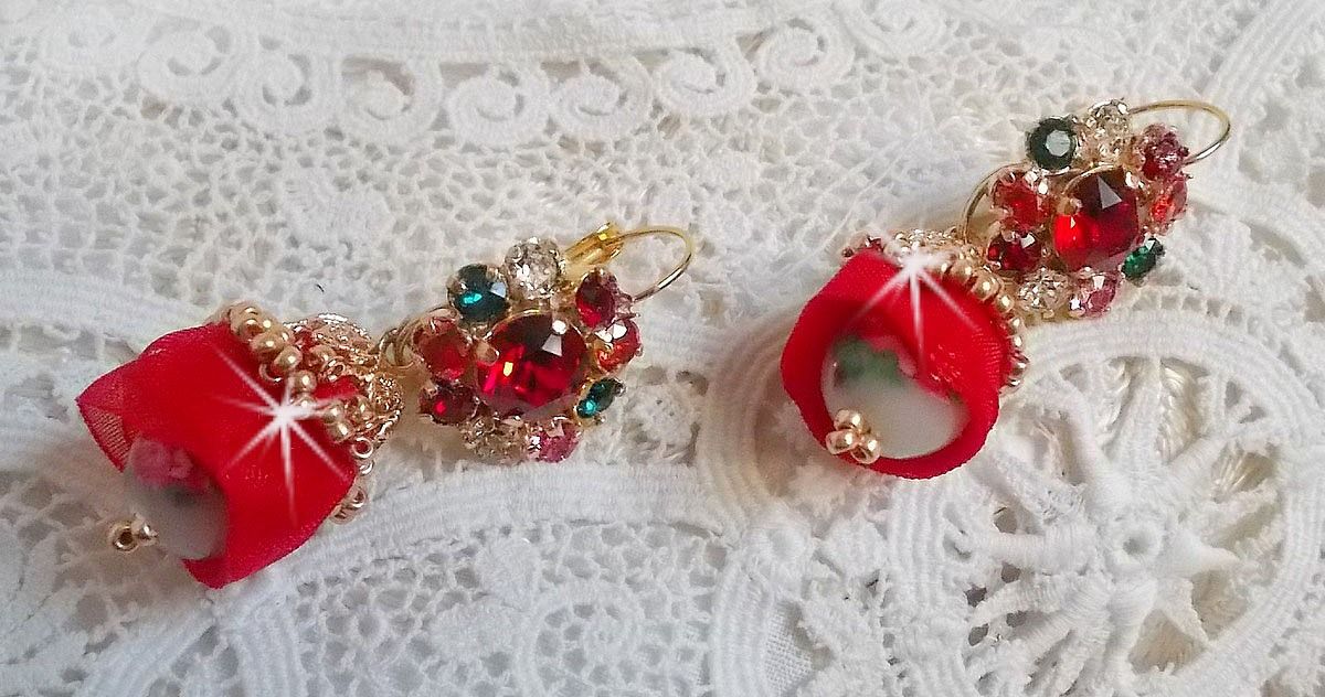 BO Mia bordado com cristais Swarovski, pedras de zircónio laranja, contas Fimo e contas de sementes