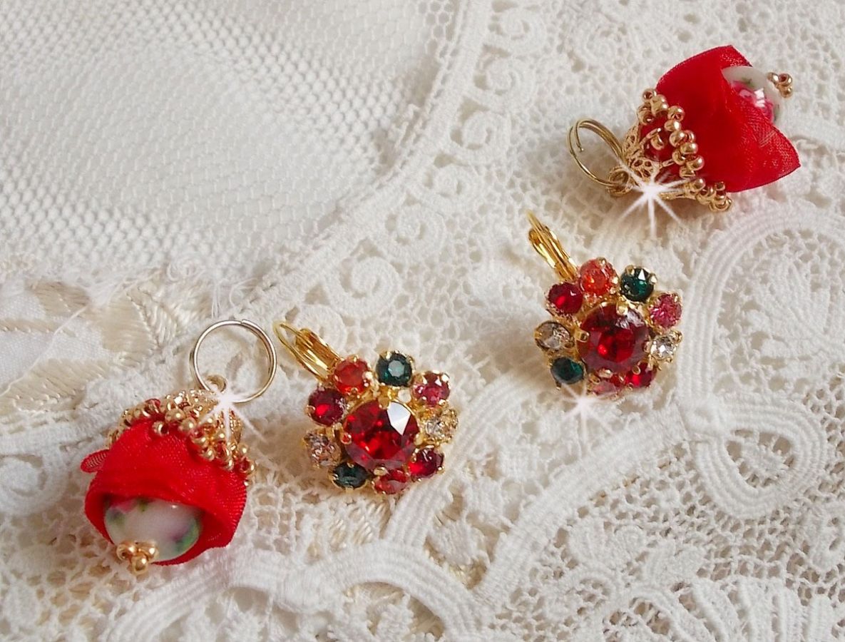 BO Mia bordado com cristais Swarovski, pedras de zircónio laranja, contas Fimo e contas de sementes