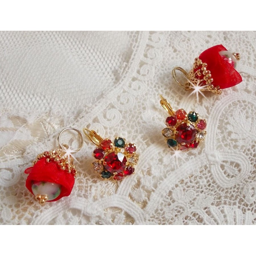 BO Mia bordado com cristais Swarovski, pedras de zircónio laranja, contas Fimo e contas de sementes