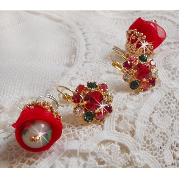 BO Mia bordado com cristais Swarovski, pedras de zirc&oacute;nio laranja, contas Fimo e contas de sementes