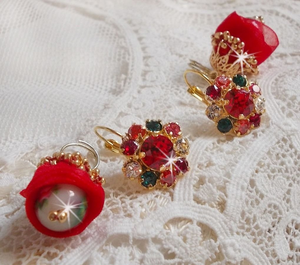 BO Mia bordado com cristais Swarovski, pedras de zircónio laranja, contas Fimo e contas de sementes