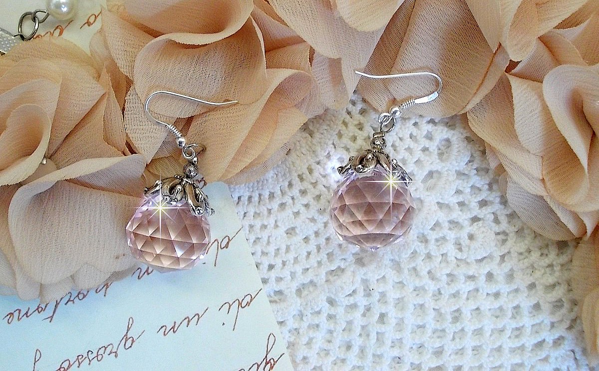 BO Rose Irisée com bolas de cristal Swarovski e ganchos de orelha de prata 925/1000