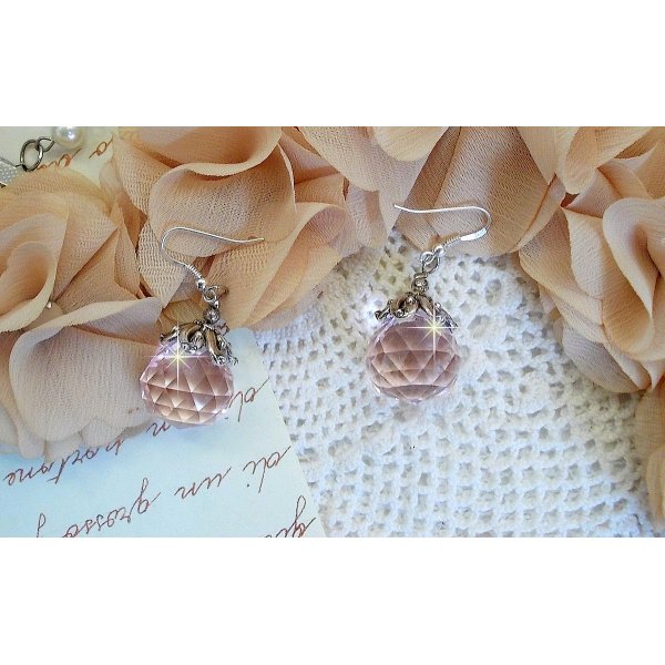 BO Rose Irisée com bolas de cristal Swarovski e ganchos de orelha de prata 925/1000