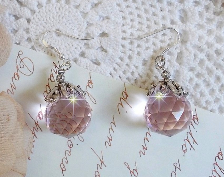BO Rose Irisée com bolas de cristal Swarovski e ganchos de orelha de prata 925/1000