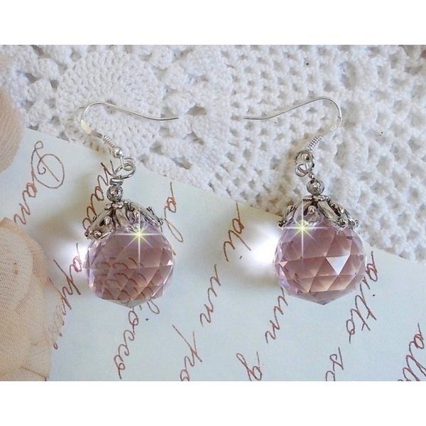 BO Rose Irisée com bolas de cristal Swarovski e ganchos de orelha de prata 925/1000