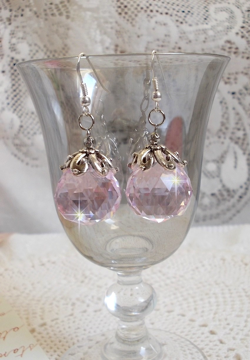 BO Rose Irisée com bolas de cristal Swarovski e ganchos de orelha de prata 925/1000