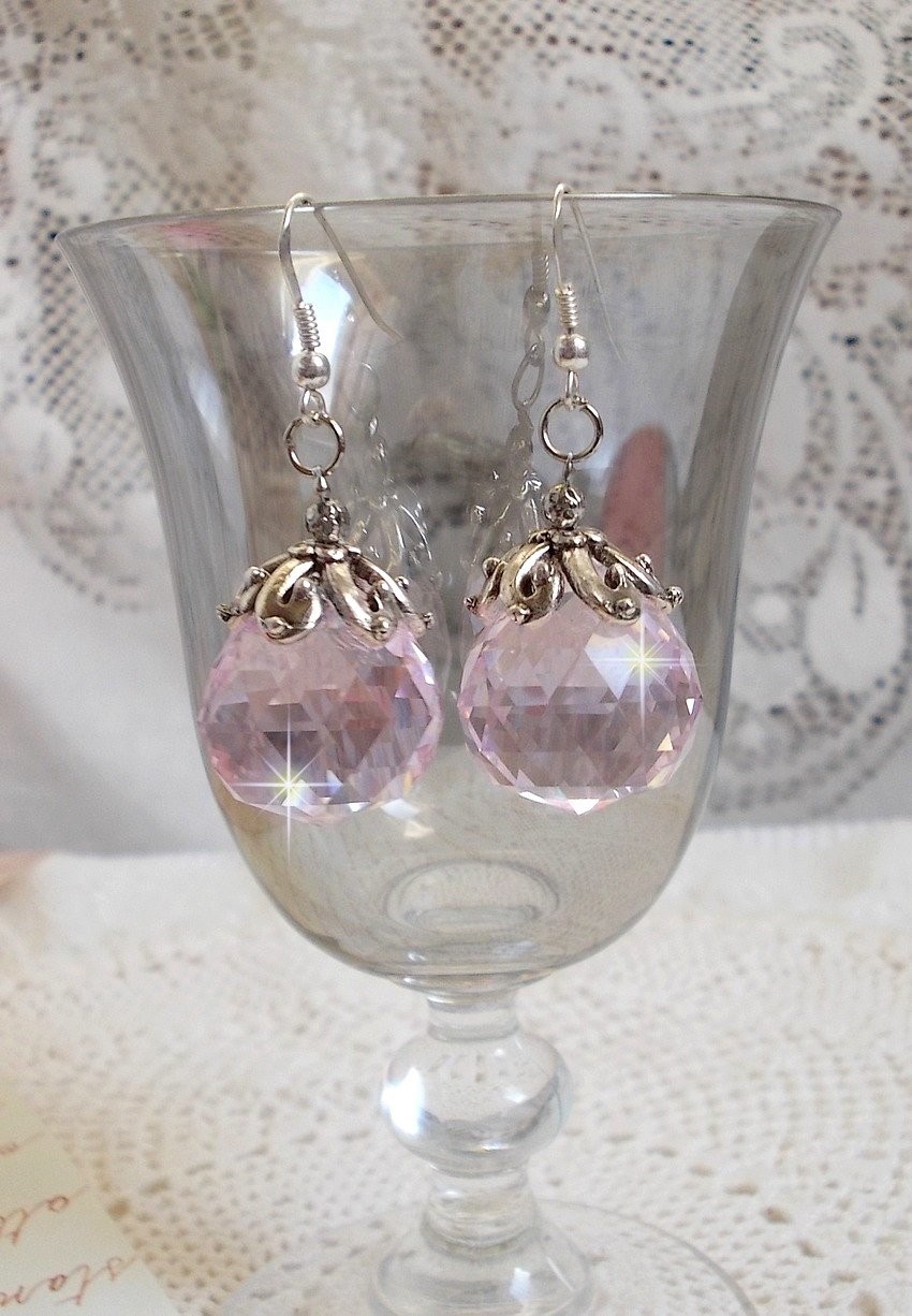 BO Rose Irisée com bolas de cristal Swarovski e ganchos de orelha de prata 925/1000