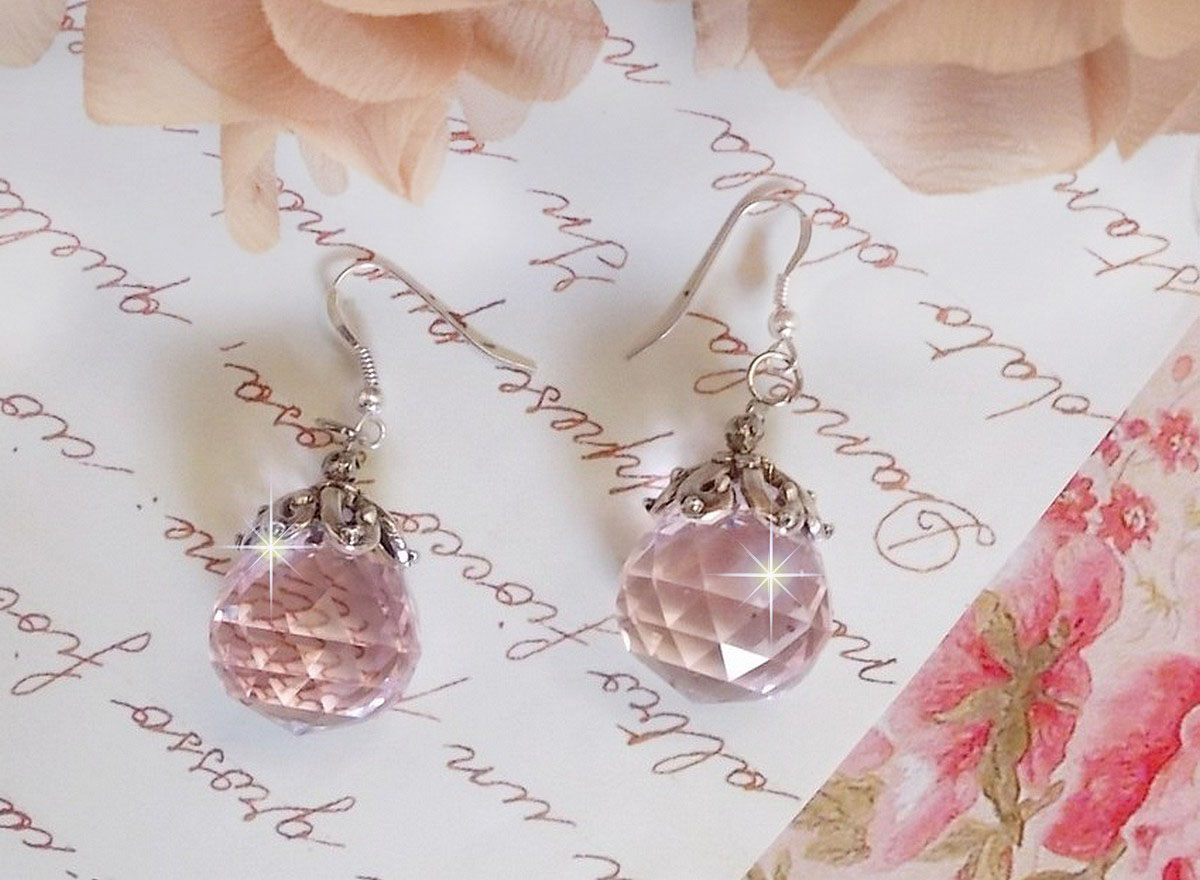 BO Rose Irisée com bolas de cristal Swarovski e ganchos de orelha de prata 925/1000