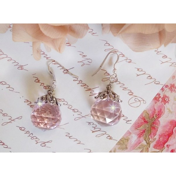 BO Rose Iris&eacute;e com bolas de cristal Swarovski e ganchos de orelha de prata 925/1000